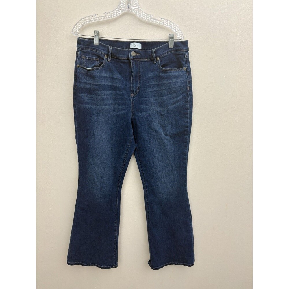 Loft Women’s Jean Denim Blue 14 High Rise Flare Stretch Button/ Zipper 5 Pockets